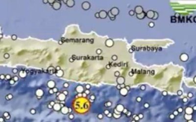 Gempa bumi dengan magnitudo 5,6 mengguncang 90 kilometer tenggara Pacitan, Jawa Timur, pada pukul 19.26 WIB, Senin, (9/1/2023).