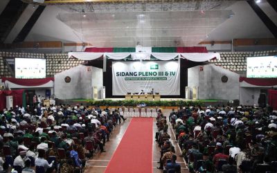 Suasana sidang pleno pada Muktamar Nahdlatul Ulama (NU) ke-34 di Universitas Lampung, Lampung, Kamis (23/12/2021). Muktamar NU ke-34 diantaranya beragendakan pemilihan Rais Aam dan Ketua Umum PBNU periode 2021-2026  ANTARA FOTO/Hafidz Mubarak A/hp.