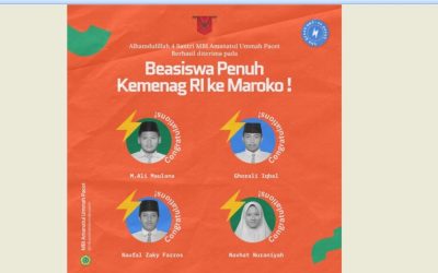 Empat santri Pondok Pesantren Amanatul Ummah yang lolos beasiswa kuliah di Maroko. Foto: Istimewa